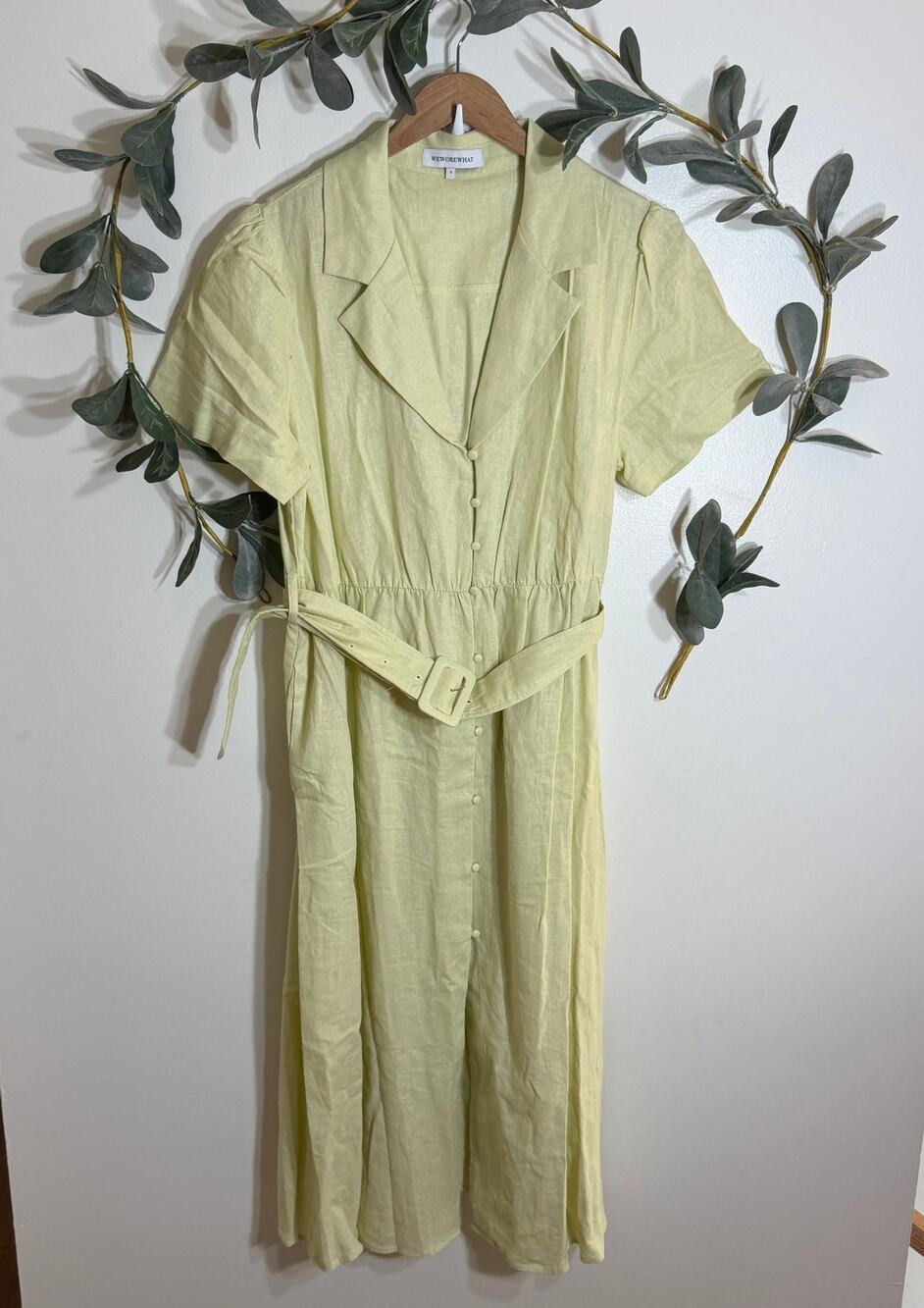 WeWoreWhat Light Yellow Linen Shirt Dress